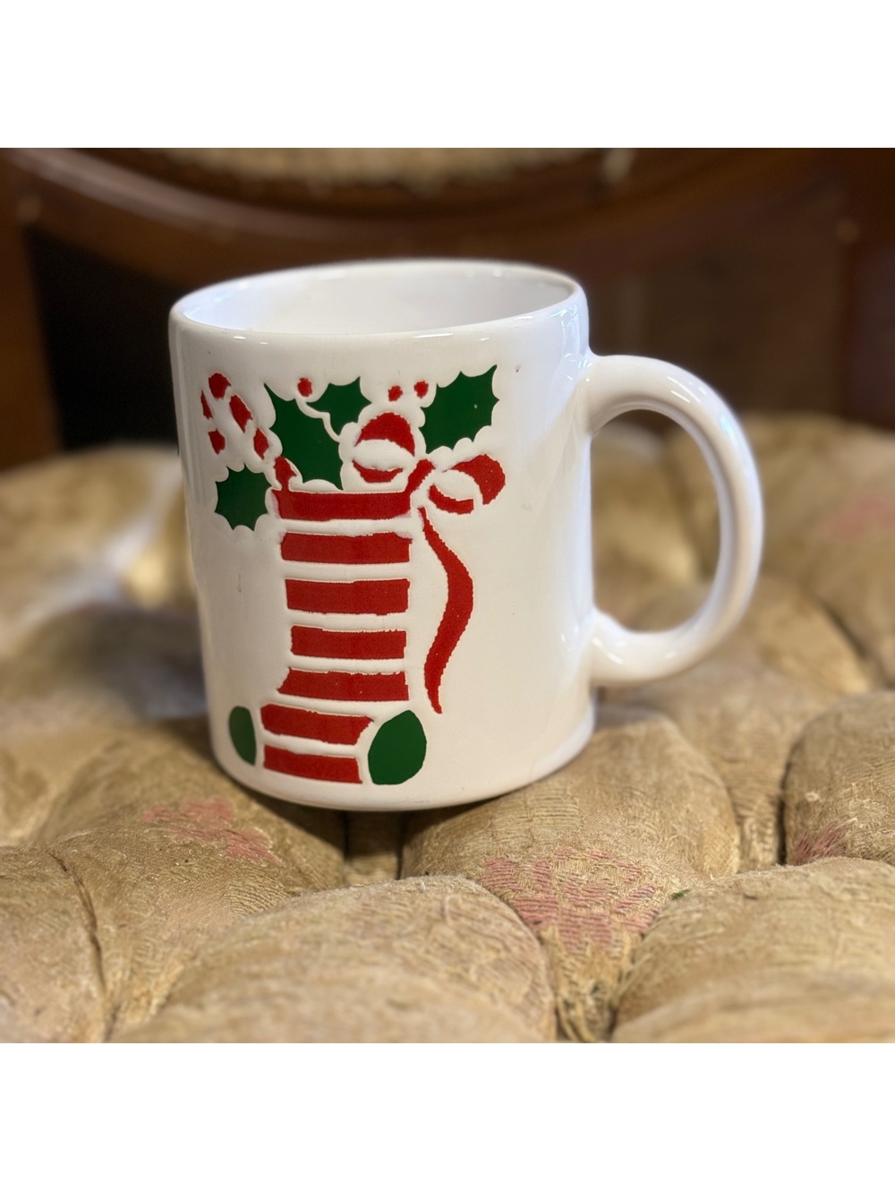 Vintage Stocking Vintage Mug Cup 12 Oz Waechtersbach Germany Green Red